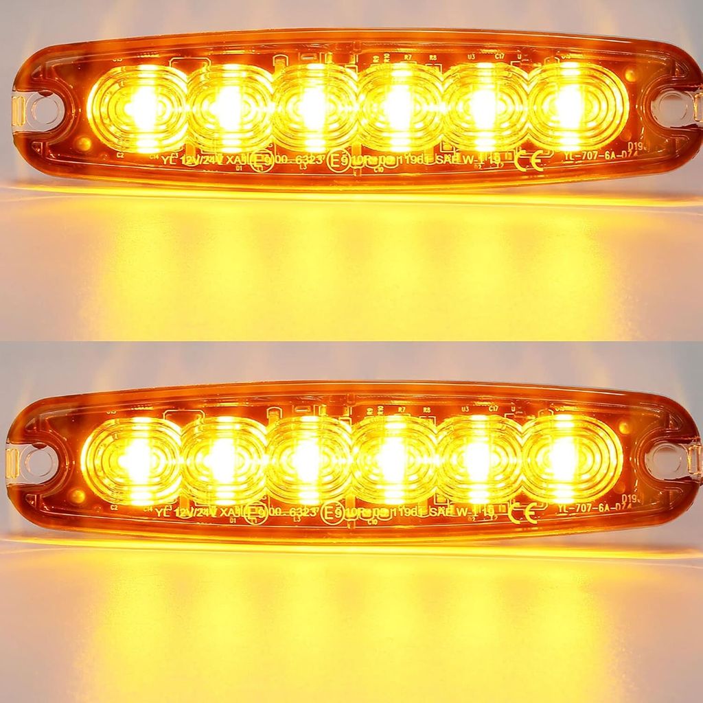 12V/24V 6LED Warnlicht Stroboskoplicht,Ultradünn Led Seite Front Amber Blitzmodul Orange,Notfall Warnung Beacon Blinklichter led Gelb Bar für Aut...