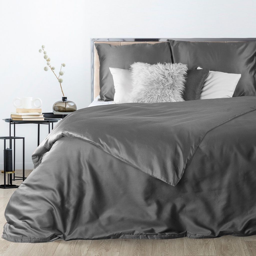 Pościel satynowa NOVA 180x200 stalowa 2x70x80 cm Zdjęcie produktu 