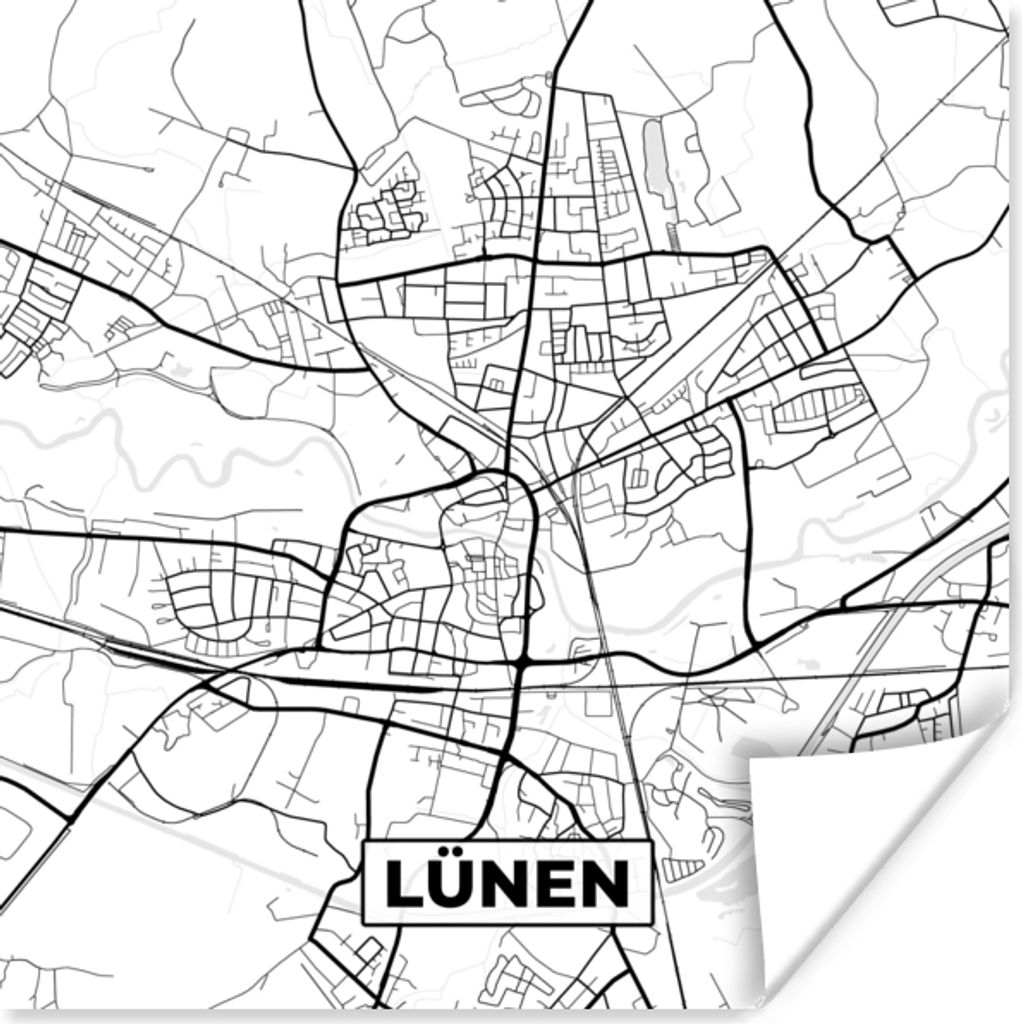 MuchoWow Poster Stadtplan - Karte - Lünen - Karte 50x50 cm - Wohnzimmerdekoration
