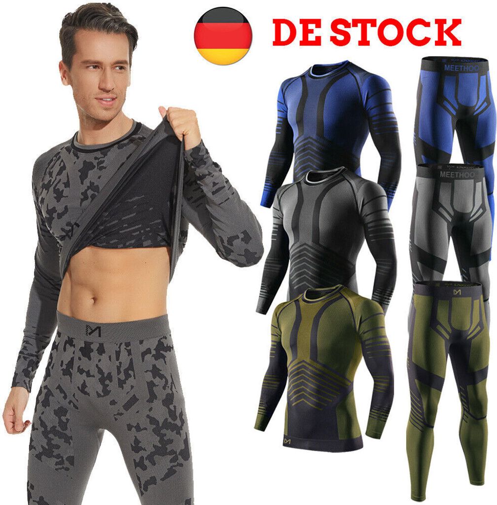 Herren Thermounterhemd Funktionswäsche Thermo Unterwäsche Set Skiunterwäsche Kompressionsshirts Unterhemden Hosen Lange für Running Sports - Bl...