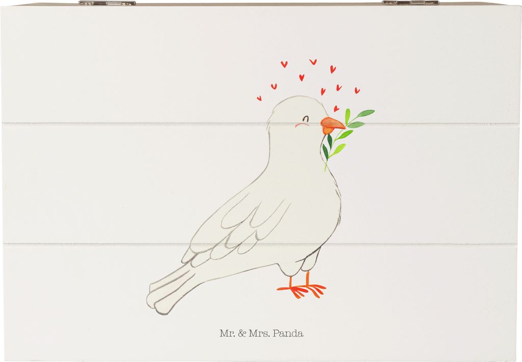 Mr. & Mrs. Panda Kiste Taube Taufe 22 x 15 cm - Weiß - Geschenk, schatzkiste holz, schatztruhe, fotobox, Truhe, Erinnerungskiste, schmuckkiste