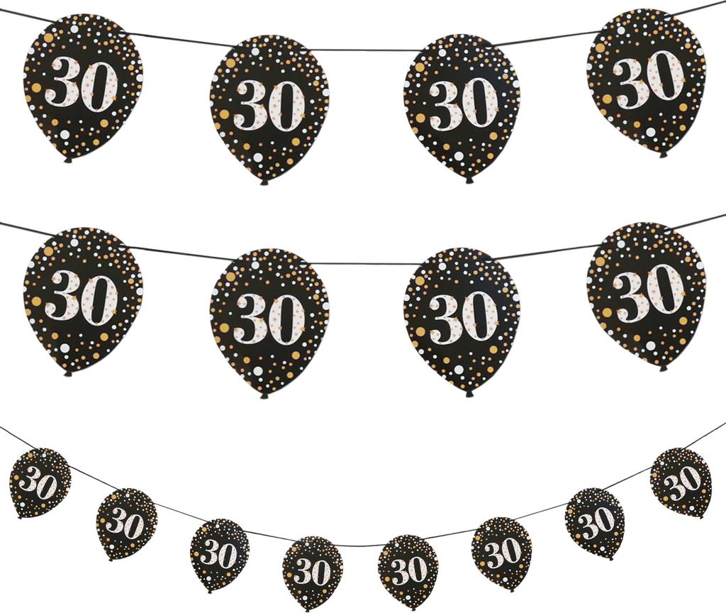 Oblique Unique Ballon Zahl 30 Girlande Banner 2m Geburtstag Jubiläum Party Deko - schwarz weiß gold