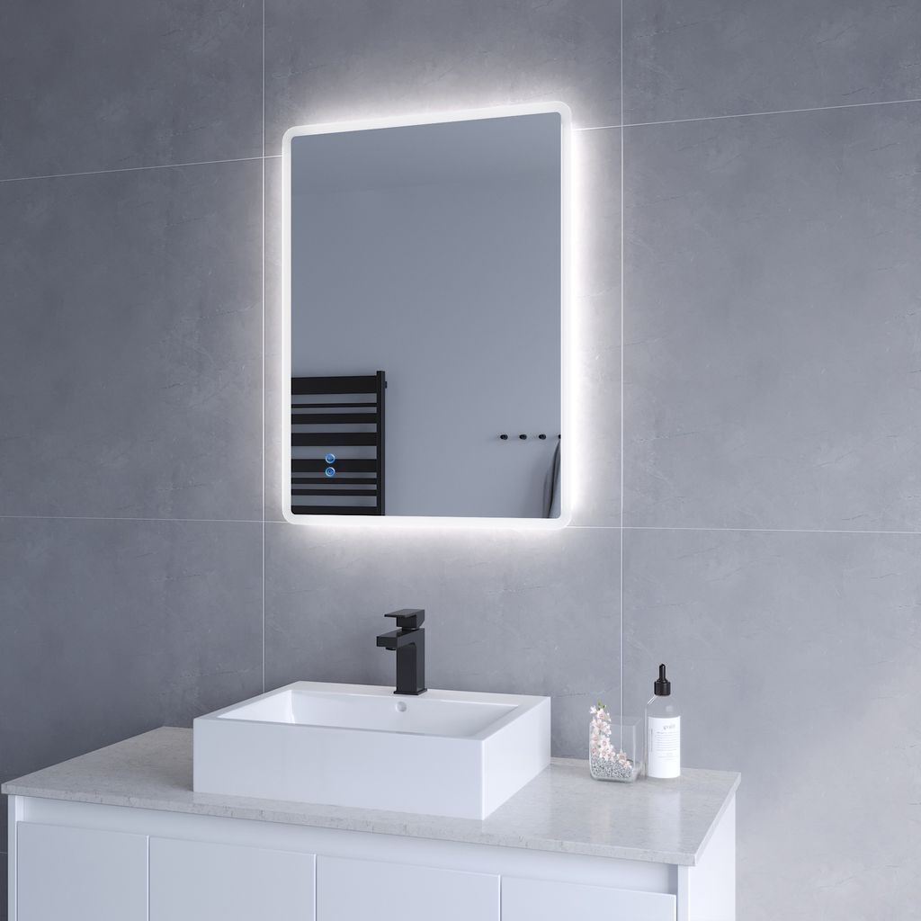 AQUABATOS LED Badspiegel mit Beleuchtung 80x60 cm, dimmbar & Antibeschlag, 6400K kaltweiß