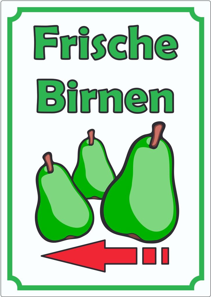 Frische Birnen Aufkleber Hochkant mit Pfeil links A3 (297x420mm)