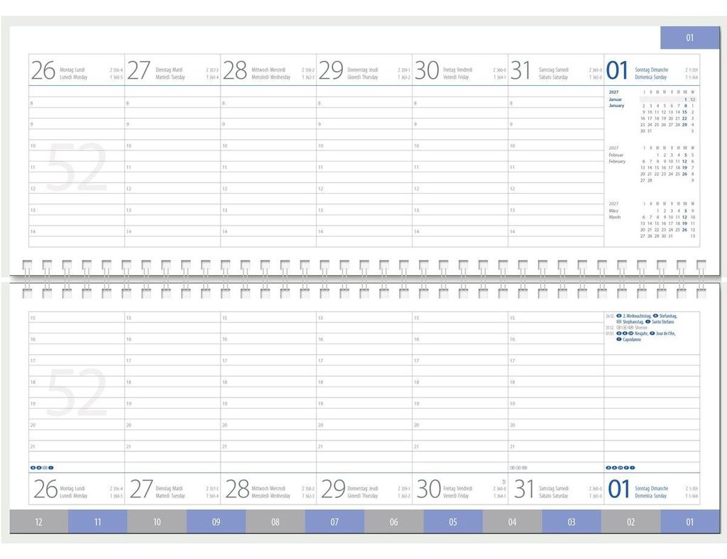 Schreibtischquerkalender 1 Woche auf 2 Seiten Kalendarium Produktbild 