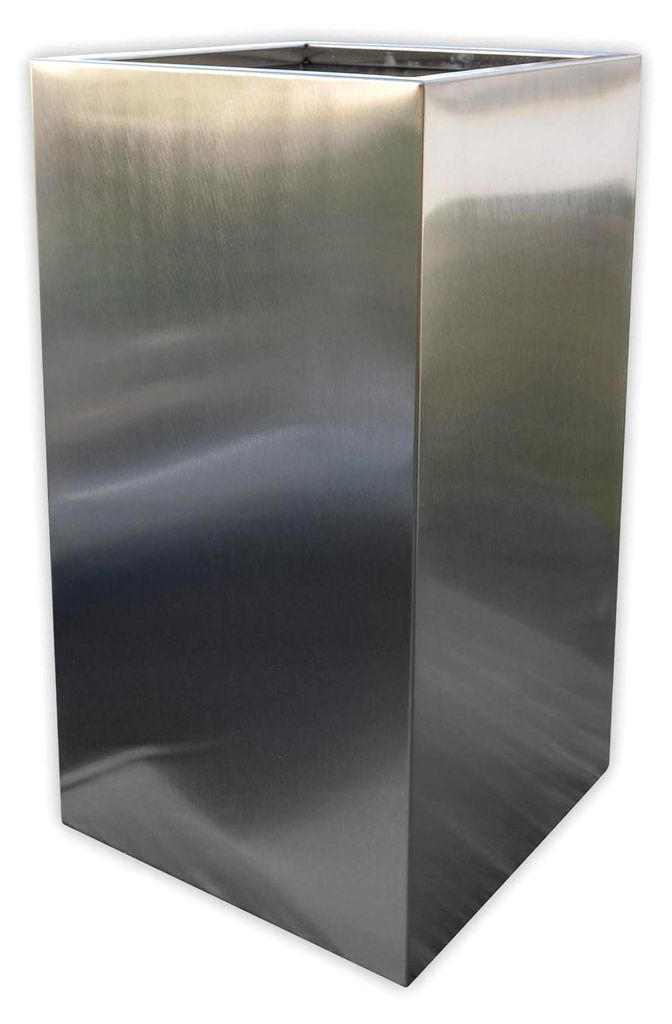 Designer-Pflanzkübel aus Edelstahl 36 x 36 x 75 cm | matt gebürstetes eckiges Blumengefäß