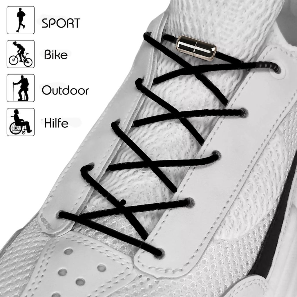 Elastische Schnürsenkel mit Schnellverschluss Metallkappe Kinder Sport Schuhe 
