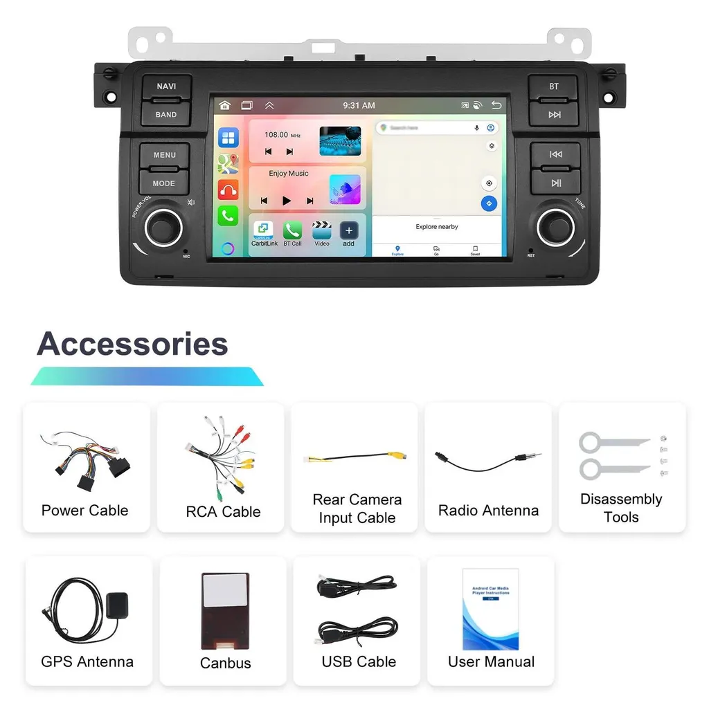 Remplacer Autoradio BMW E46 par Android 13 CarPlay GPS tactile 7"