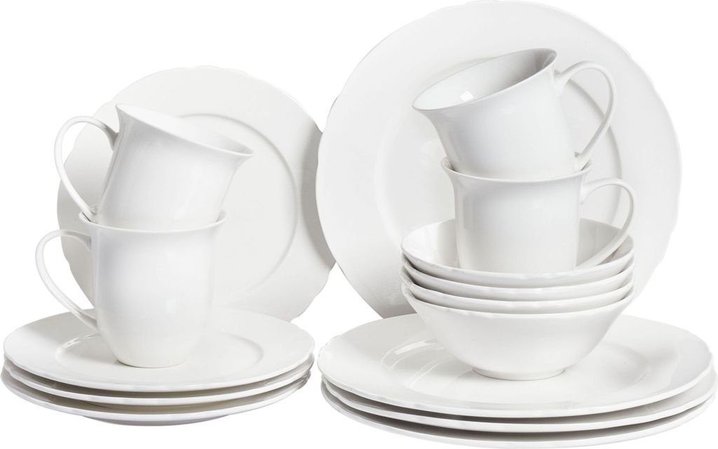BELIANI 16-teiliges Set aus weißem Porzellan Kaolin Handgefertigt Glänzend Service für 4 Personen Klassisches Design Küche Esszimmer