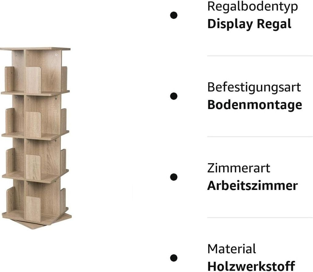 EUGAD drehbares Bücherregal, mit 4 Ebenen, MDF, Natur, Produktbild 9
