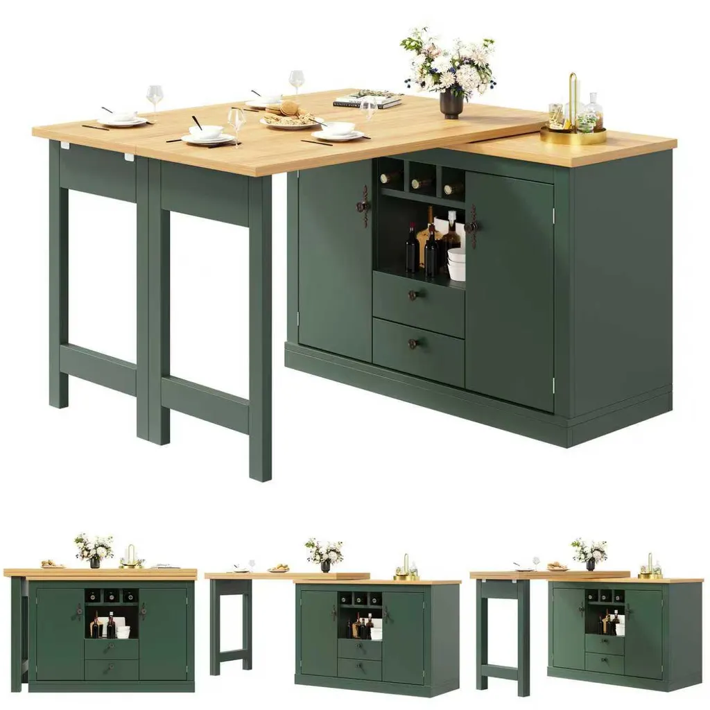 Table haute 360° modulable vert foncé, buffet extensible avec étagères - 19