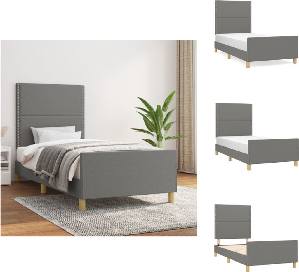 vidaXL Bettgestell mit Kopfteil Dunkelgrau 100x200 cm Stoff - Betten & Bettgestelle