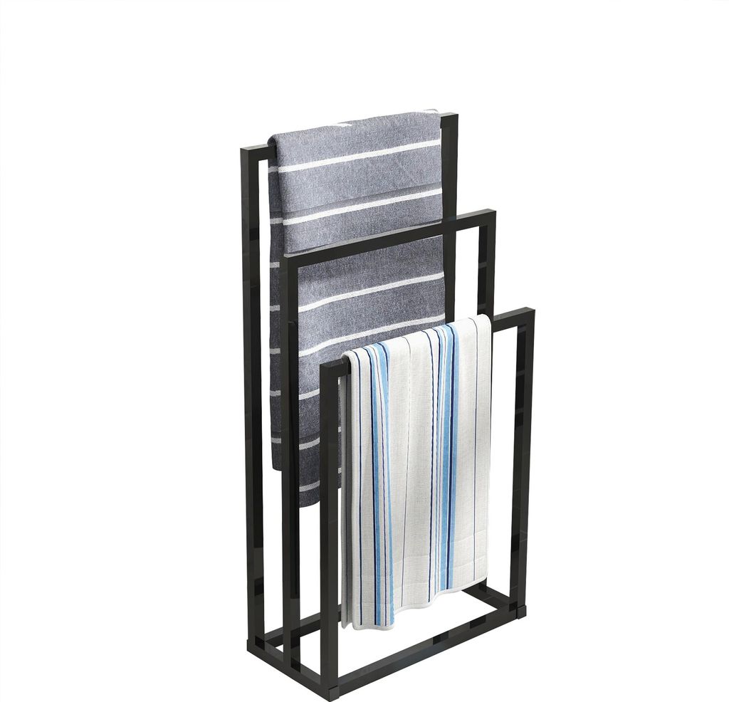 AIORBER Freistehender Handtuchhalter mit 3 Ebenen, breiter Metall Handtuchständer für Badetücher und Decken, Schwarz