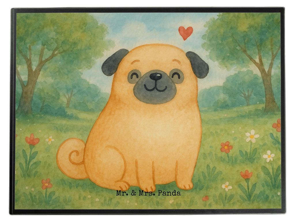 Mr. & Mrs. Panda malunterlage Mops Design - Weiß - Geschenk, tischmatte, Hund, bastelunterlage, schreibauflage, Unterlage Schreibtisch, Liebe, Knu...
