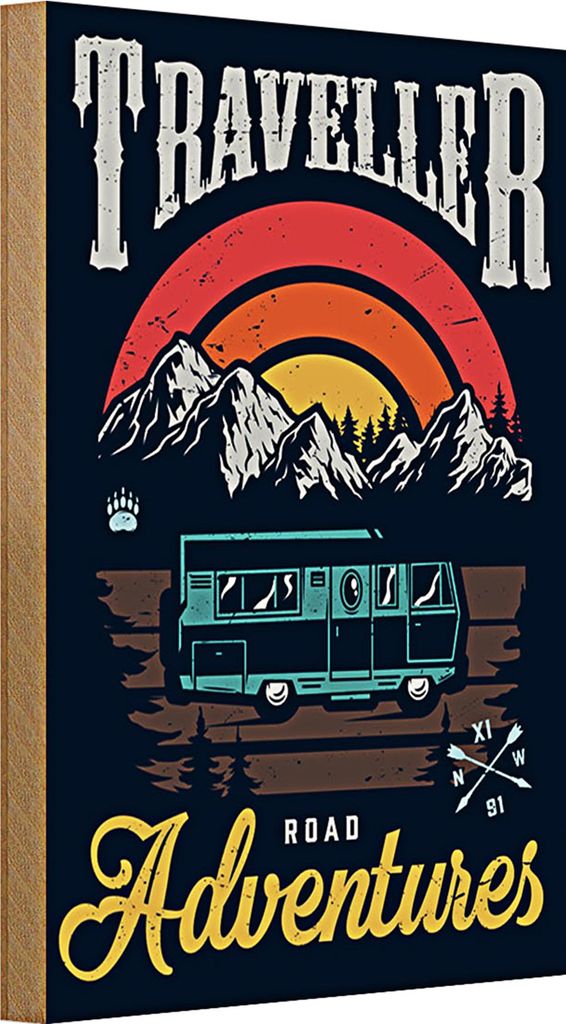 Holzschild Camping 20x30cm Traveller Adventure Abenteuer