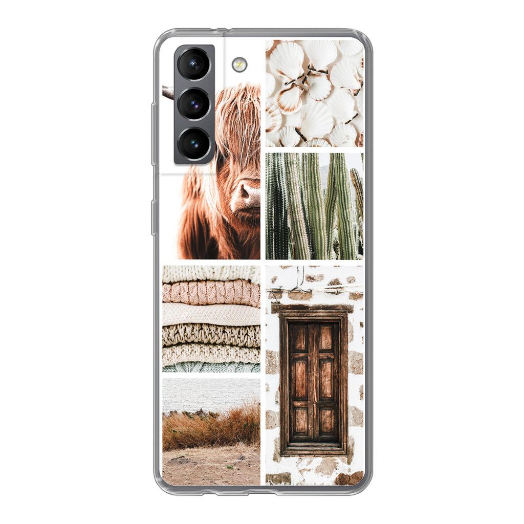 MuchoWow Handyhülle Schutzhülle Hülle für Samsung Galaxy S21 Schottischer Highlander - Collage - Kaktus Silikon Softcase Handy Hülle - Softcase
