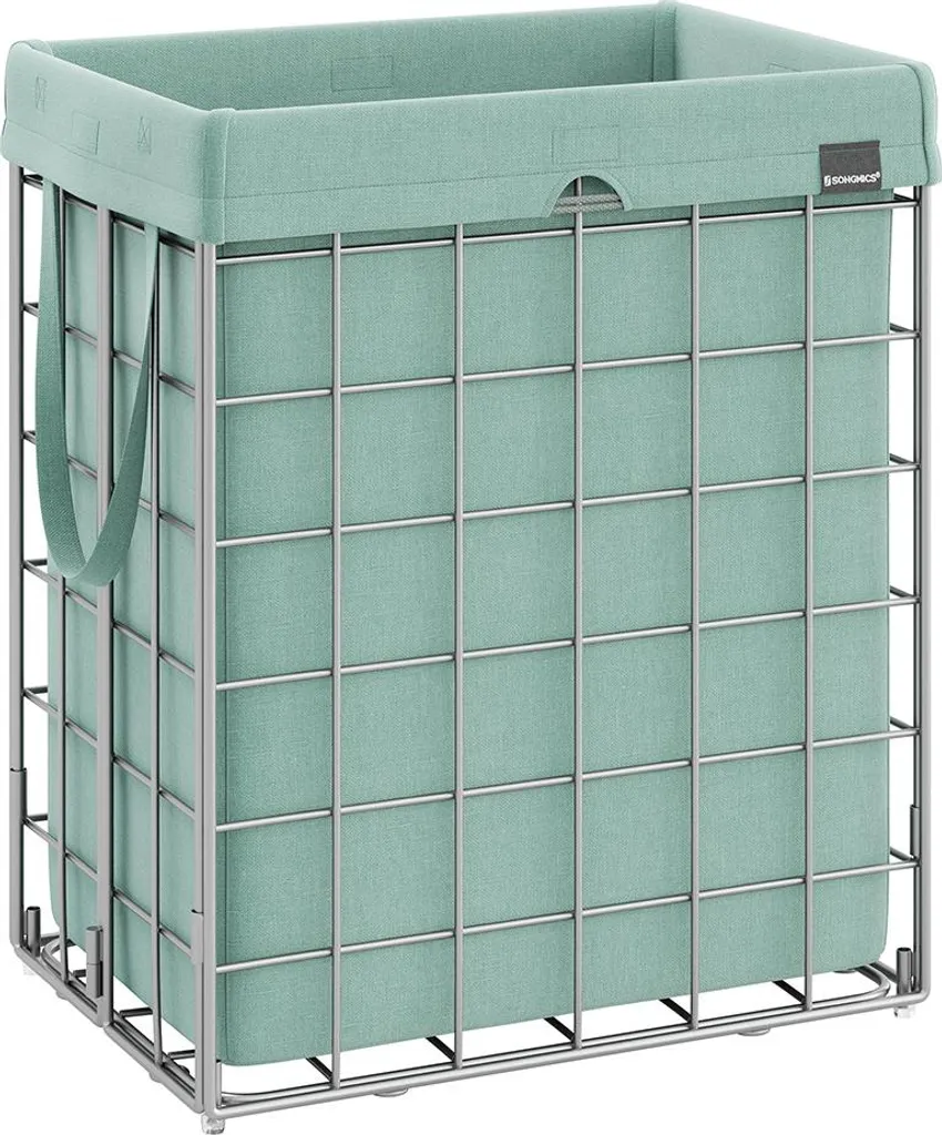 Panier à linge 90L pliable en fil métallique argent et vert menthe