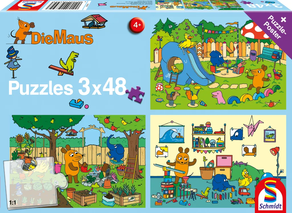 Puzzle 3 x 48 pièces La Souris Schmidt Spiele 56394 pour ne plus s'ennuyer
