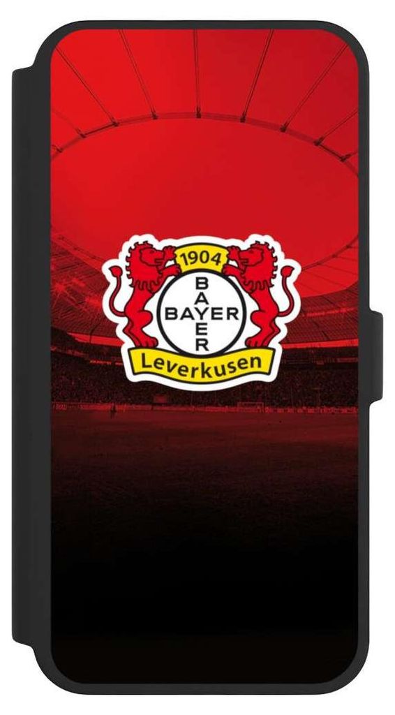 NIVOCASE Klapphülle für Apple iPhone 16 Pro Max Handyhülle aus Kunst Leder NIVOflip schwarz Bayer 04 Leverkusen Offizielles Lizenzprodukt Stadion