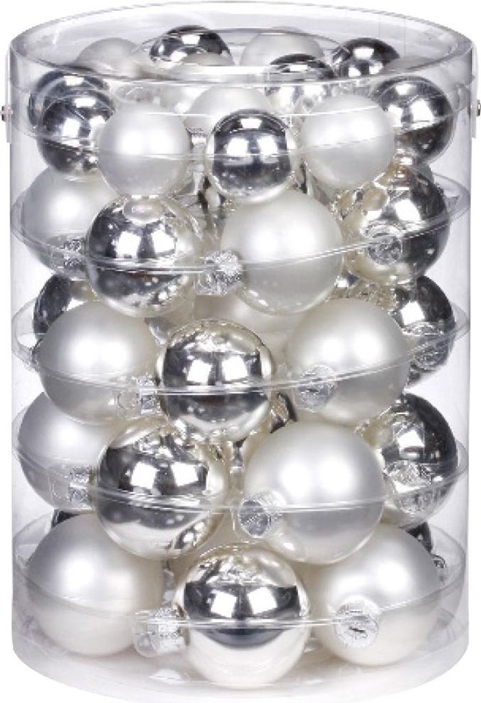 Weihnachtskugeln 44 Stk 4,5,6cm Frosty Silver + Aufhänger