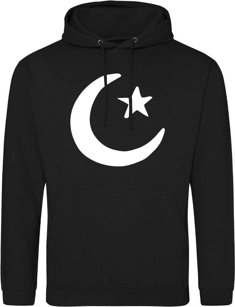 Huuraa Uni Hoodie Halbmond und Stern Islam XXL Deep Black Vegan Sweatshirt Geschenkidee