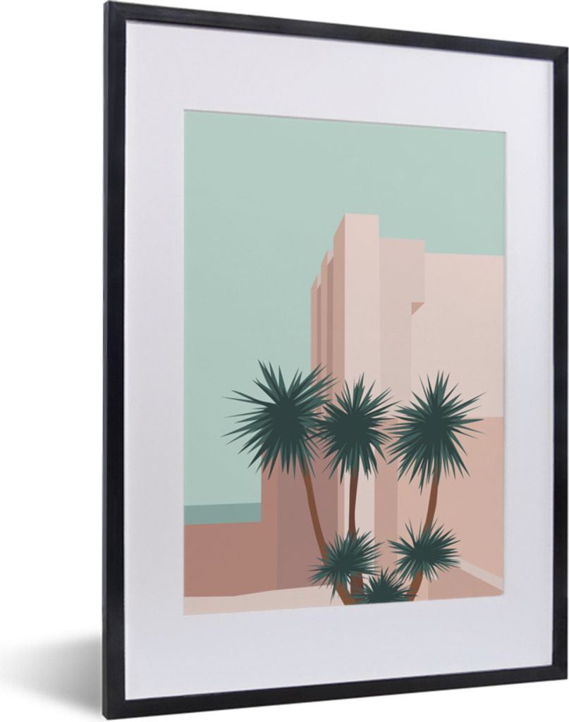 MuchoWow Gerahmtes Poster Sommer - Palmen - Architektur 30x40 cm - Poster mit Schwarzem Bilderrahmen Wandposter Rahmen Foto Bilder - Wandposter S...