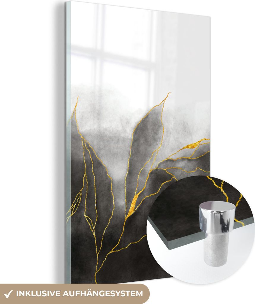 MuchoWow Glasbilder - Bilder auf Wandbild - Foto auf Glas Marmor - Schwarz - Gold - Luxus - Marmoroptik 40x60 cm Wanddekoration aus Glas - Acrylgla...