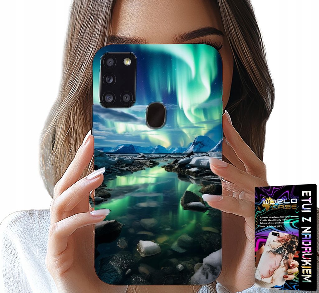 ETUI FÜR SAMSUNG GALAXY A21s - ALASKA Aurora Borealis HÜLLE + GLAS