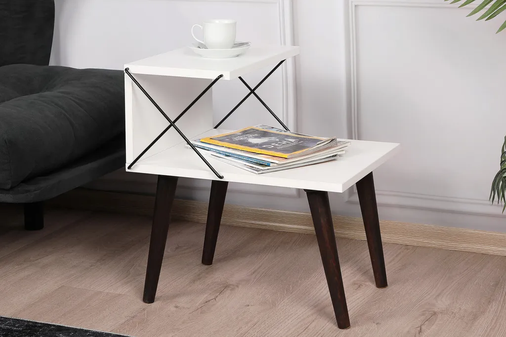 Table de chevet stable Cross blanche 50 cm pour petites chambres