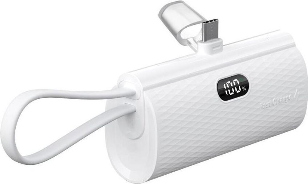 FORCELL F-ENERGY Power Plug F5K3 Powerbank 5.000mAh mit integriertem Typ C PD 20W Anschluss weiß