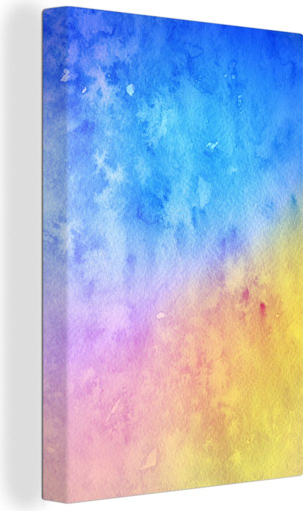 OneMillionCanvasses - Leinwandbilder - 90x140 cm, Aquarell - Blau - Gelb - Orange, Wandbilder Kunstdruck Wanddekoration - Foto auf Leinwand - Gem...
