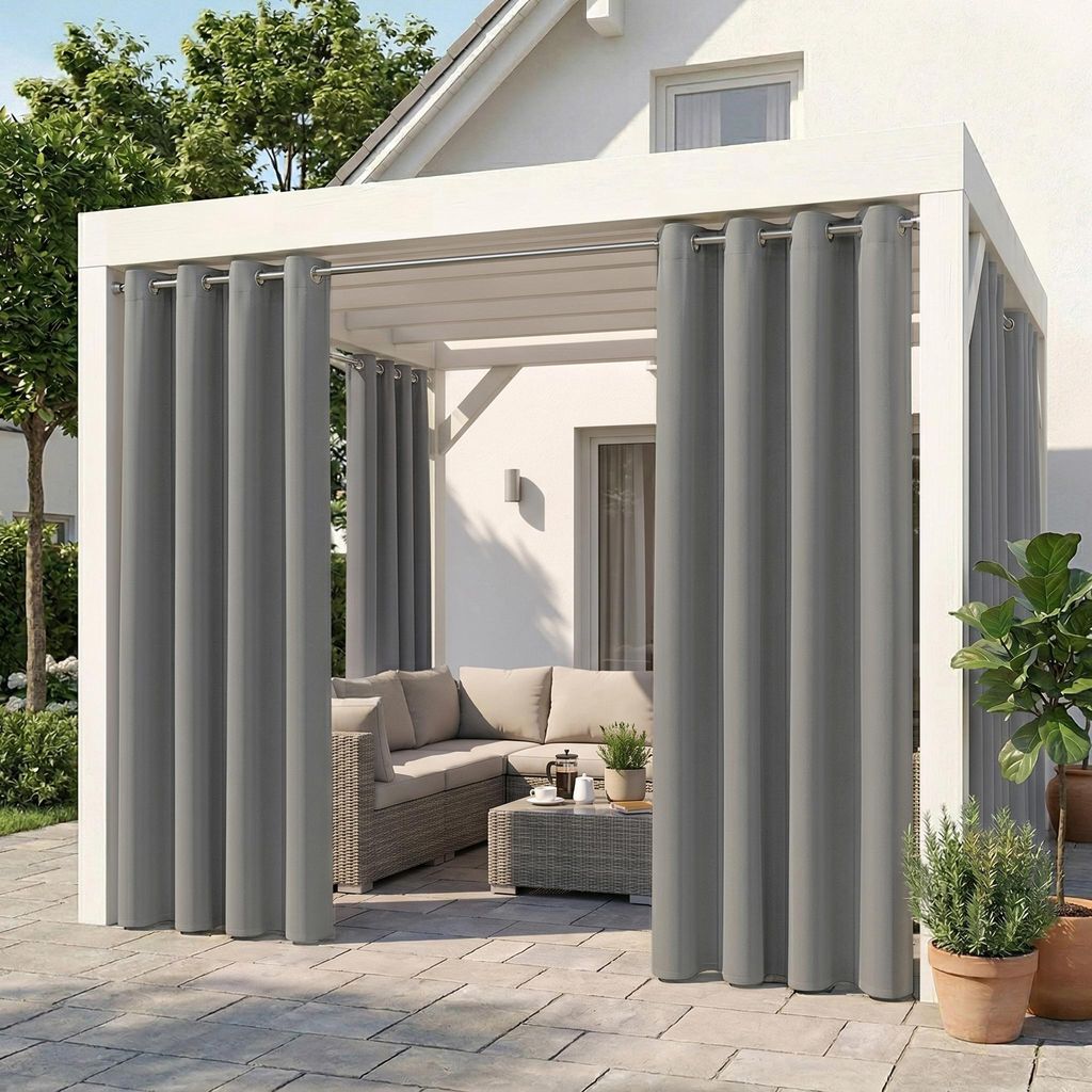 Outdoor Vorhänge mit Ösen Außenvorhang Wasserdicht Sichtschutz UV-Schutz Gardinen für Pavillon Terrasse, 1 Stück, Hellgrau, B132×H274cm