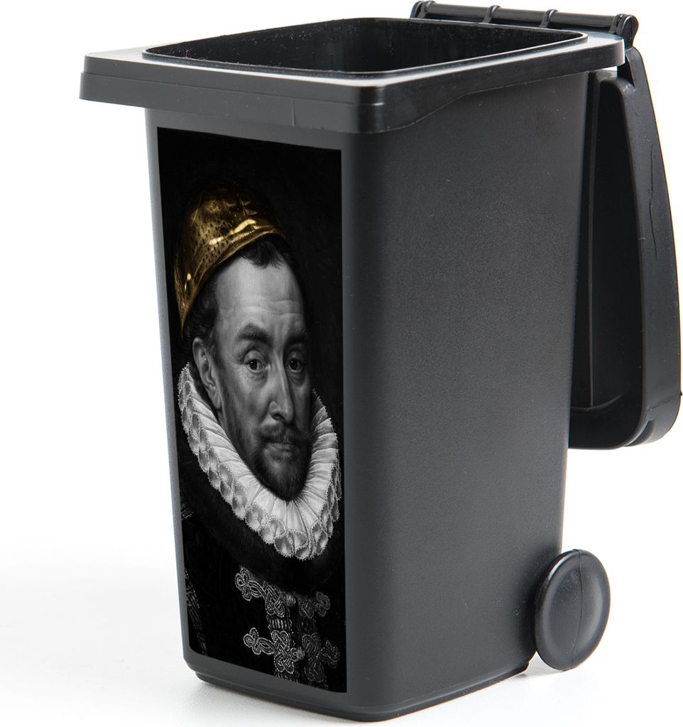 MuchoWow Mülltonnenaufkleber Malerei - Gold - Schwarz - Weiß 38x80 cm - Behälteraufkleber - Mülleimer-Aufkleber - Container-Aufkleber