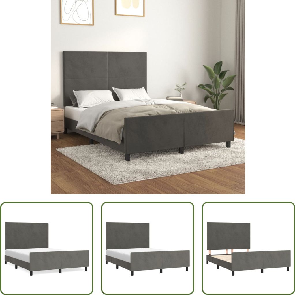 The Living Store Bettgestell mit Kopfteil Dunkelgrau 140x190 cm Samt