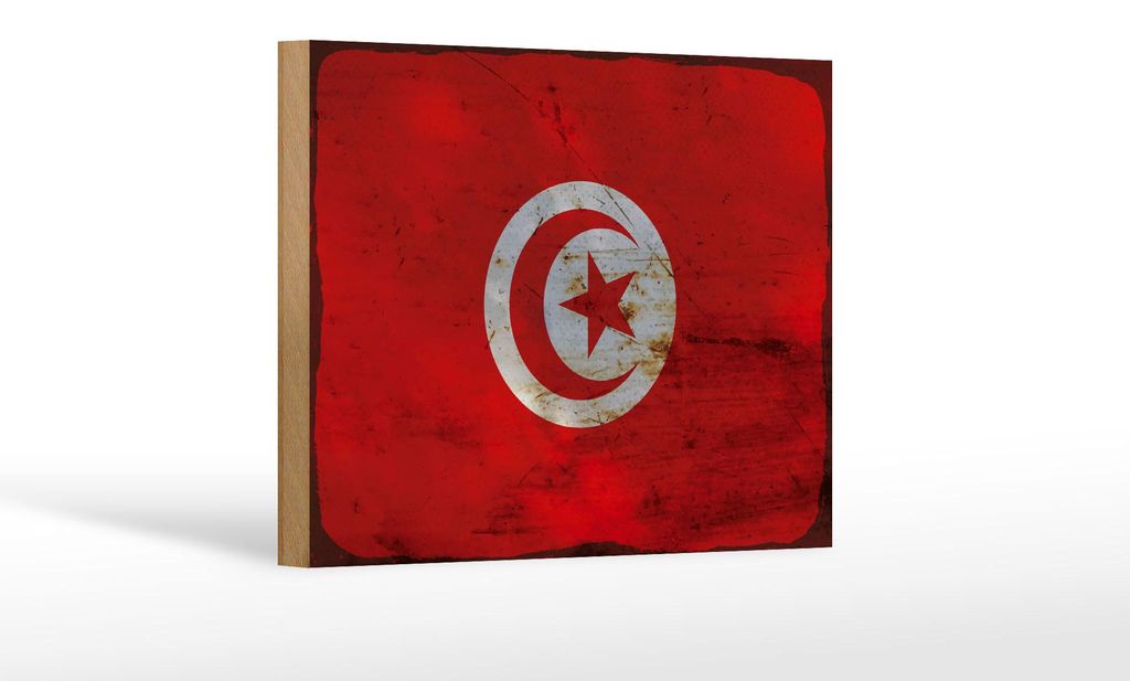 Holzschild Flagge Tunesien 18x12 cm Flag of Tunisia Rost Dekoration