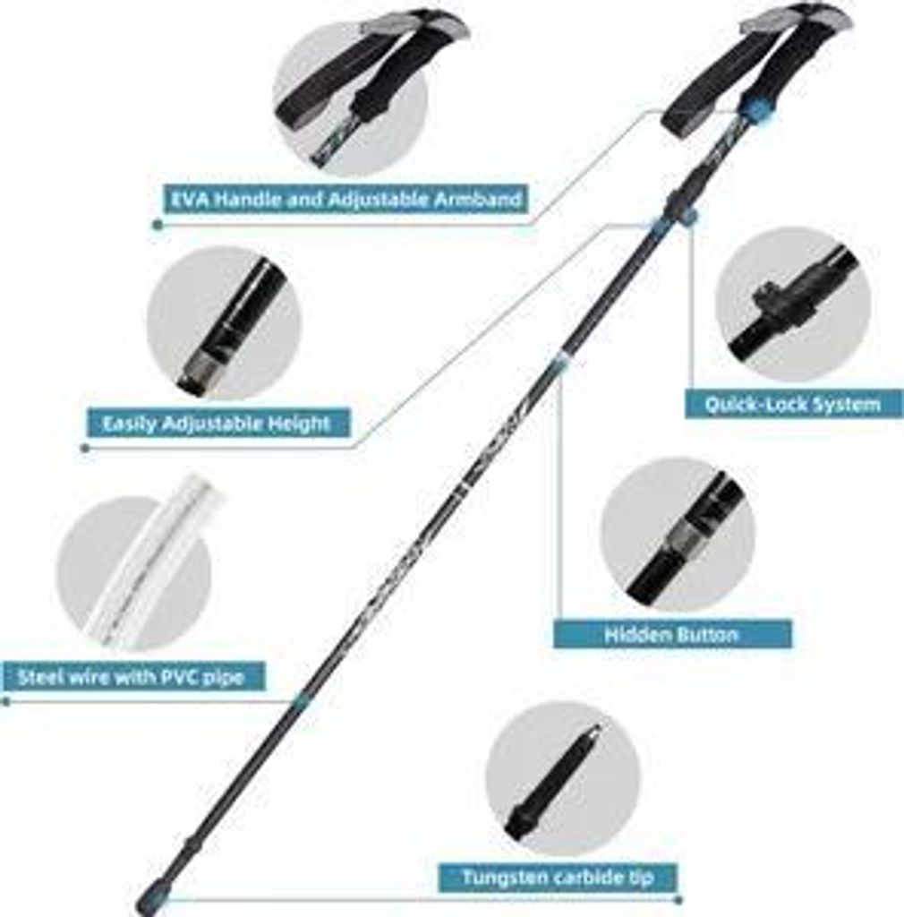 Trekkingstöcke Nordic Walking Stöcke Faltbar Verstellbar 110-125cm Wanderstöcke mit 4 Paar Gummipuffers für Trekking Lila