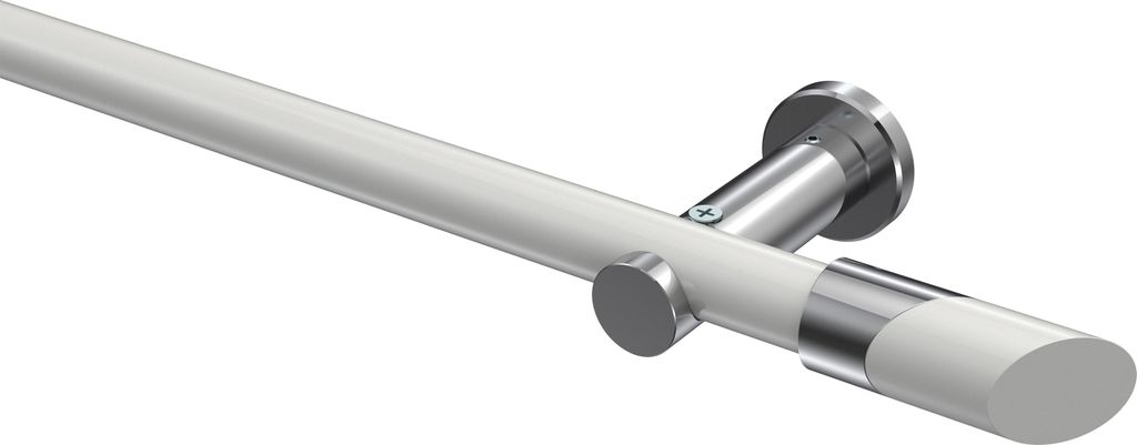 Interdeco Gardinenstange / Vorhangstange Weiß / Chrom, Typ Platon Verano (Schräge Bicolor) ohne Ringe, 20 mm Ø 1-läufig, 220 cm