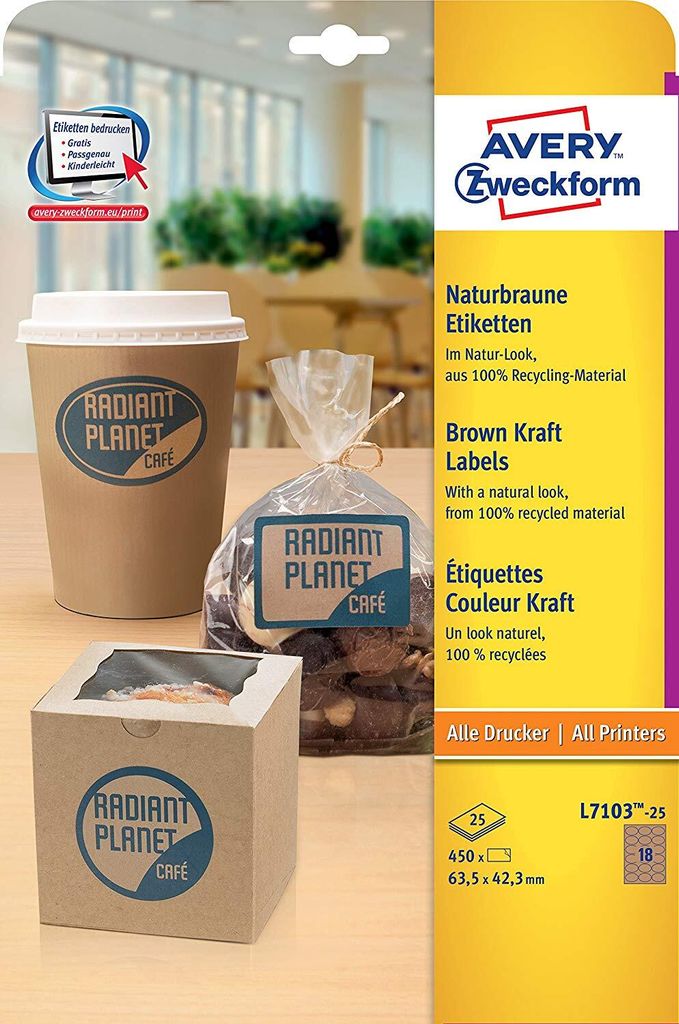 AVERY Zweckform Naturbraune Etiketten 63,5 x 42,3 mm oval 450 Etiketten