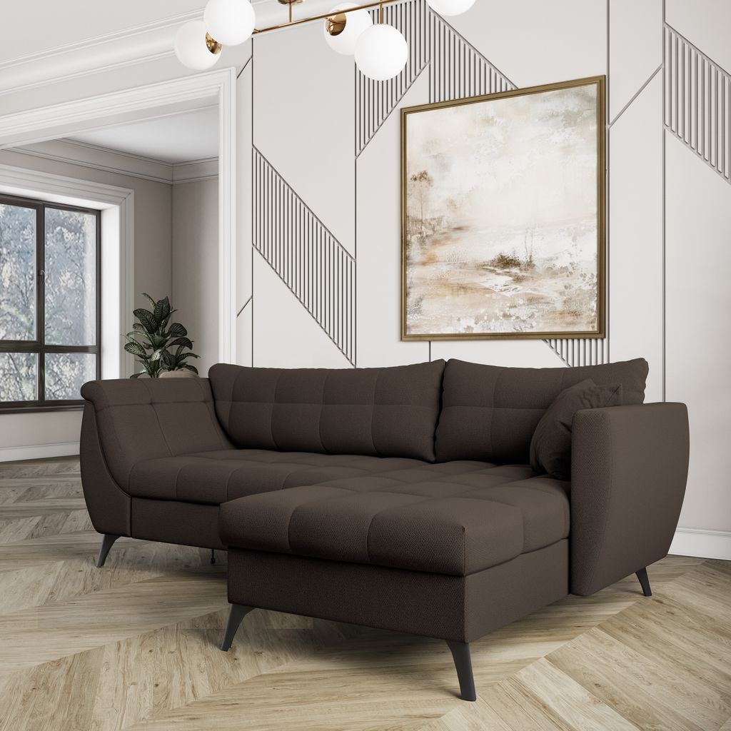 Masseno Ecksofa MOLLIS mit Schlaffunktion L-Form, Sofa mit Bettkasten, Wohnzimmersofa, Couch, Soffa, Bettsofa, Couchgarnitur- Braun, SORO 28