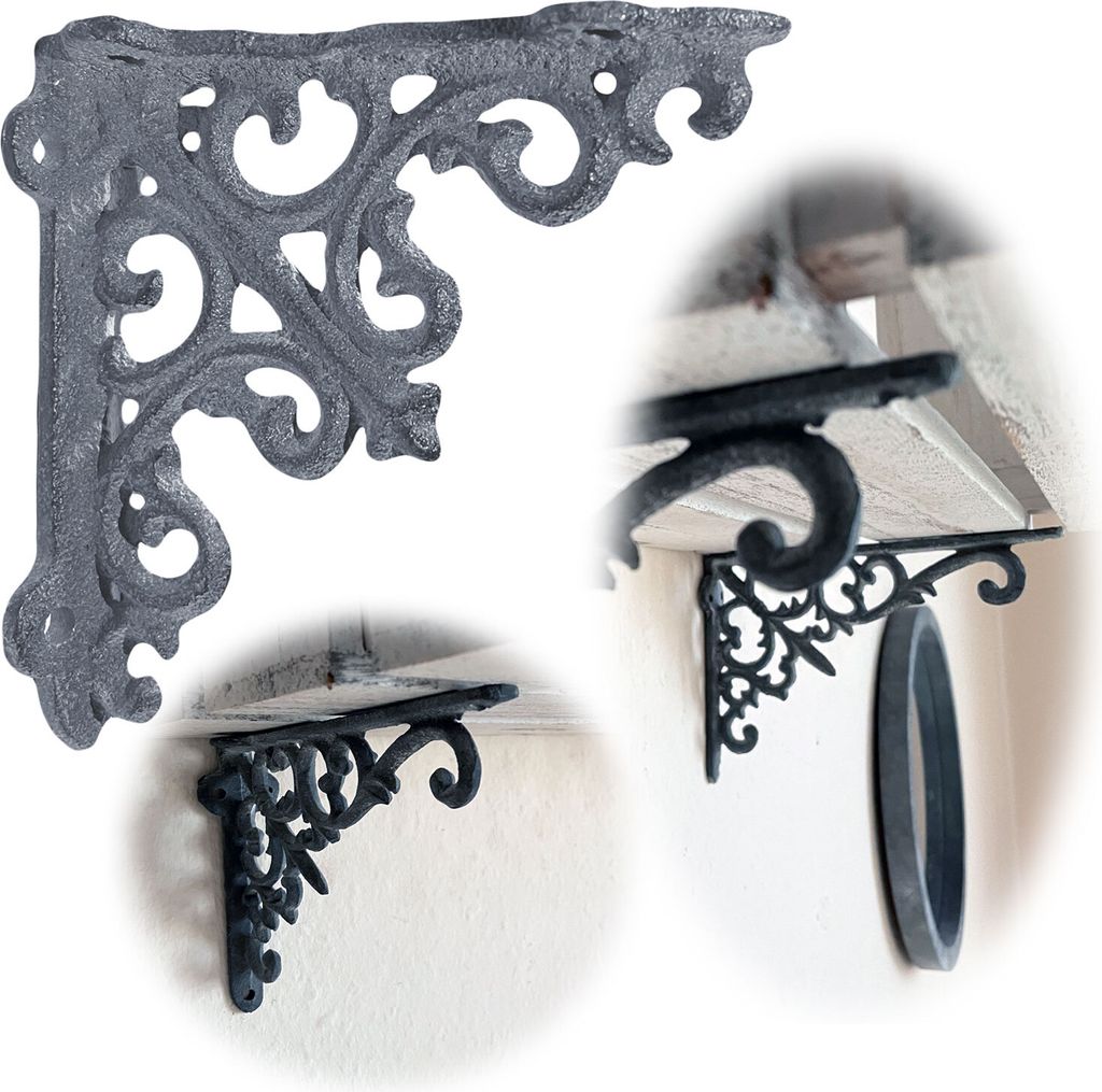 LS-LebenStil Vintage Regalwinkel Grau 10cm Gusseisen Regalträger Winkel Konsole Regalhalter Wandträger Winkelträger Regalboden-Träger Wand-Halt...