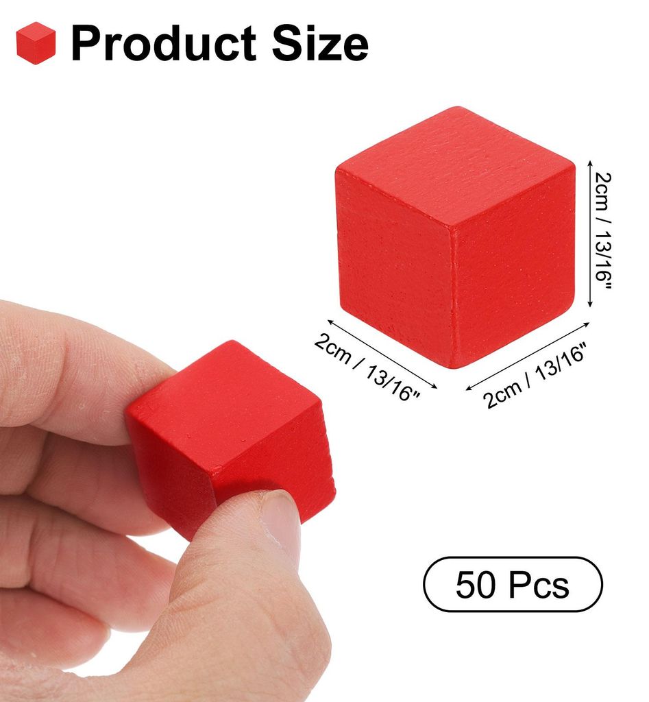 50 Stš¹ck Holzbl?cke fš¹r Bastelarbeiten, 2cm Unvollendeter Holzwš¹rfel Kiefernholzquadratblock fš¹r DIY-Bastelprojekte, Rot