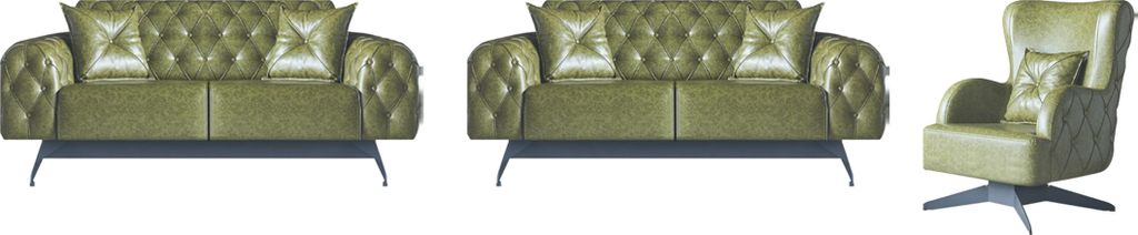 Leder Couch Sofa-Set 2-Sitzer Grün Polster Kissen Sessel Klassisch Weich