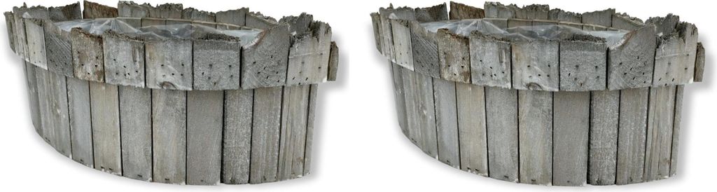 Holz Blumentopf mit Einsatz grau 2 Stück - Schiff 38 x 15cm Pflanzschale bepflanzen Pflanz-Gefäß
