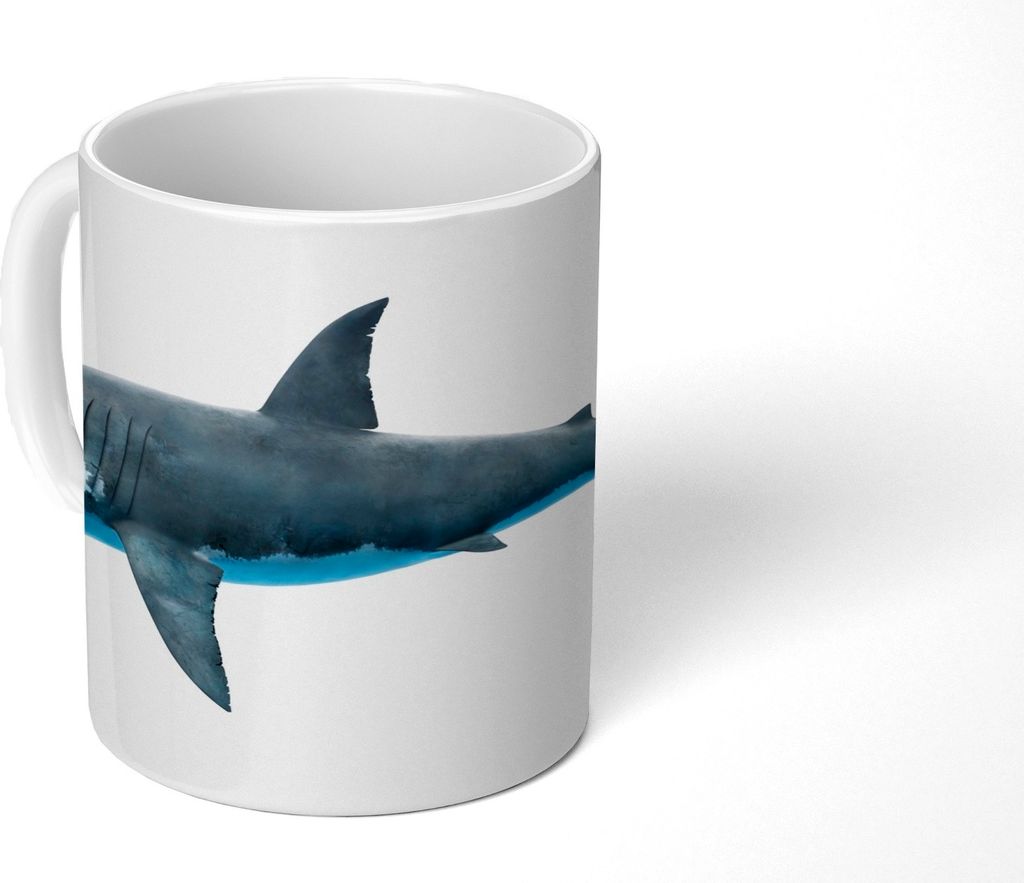 MuchoWow Tasse Kaffeetasse Kaffeebecher 350 ml Hai - Illustration - Weiß Teetasse - Fototasse - Becher - Keramikbecher - Teebecher - Kaffeetasse...