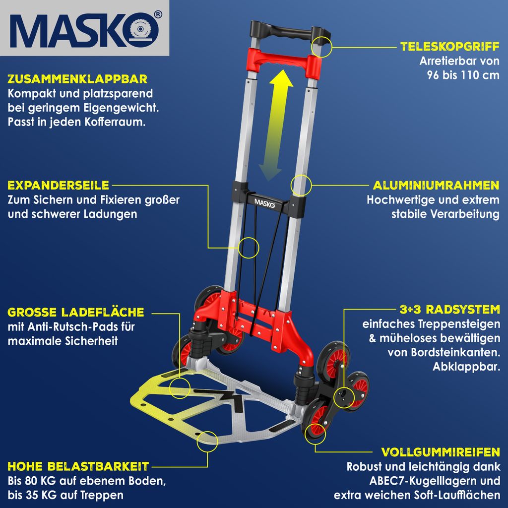 MASKO® Stufen-Sackkarre Treppenkarre Klappbar 80 kg Produktbild 3