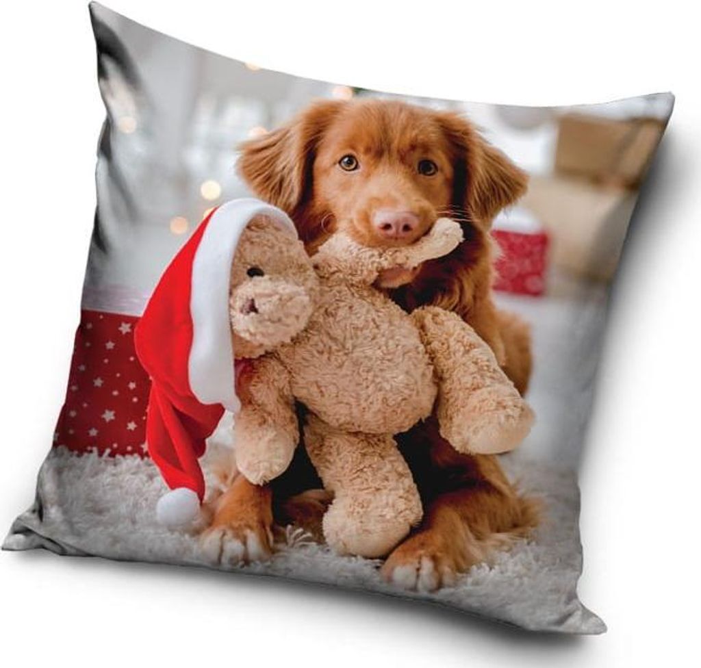 Weihnachtskissenbezug 40x40 Samt Hund