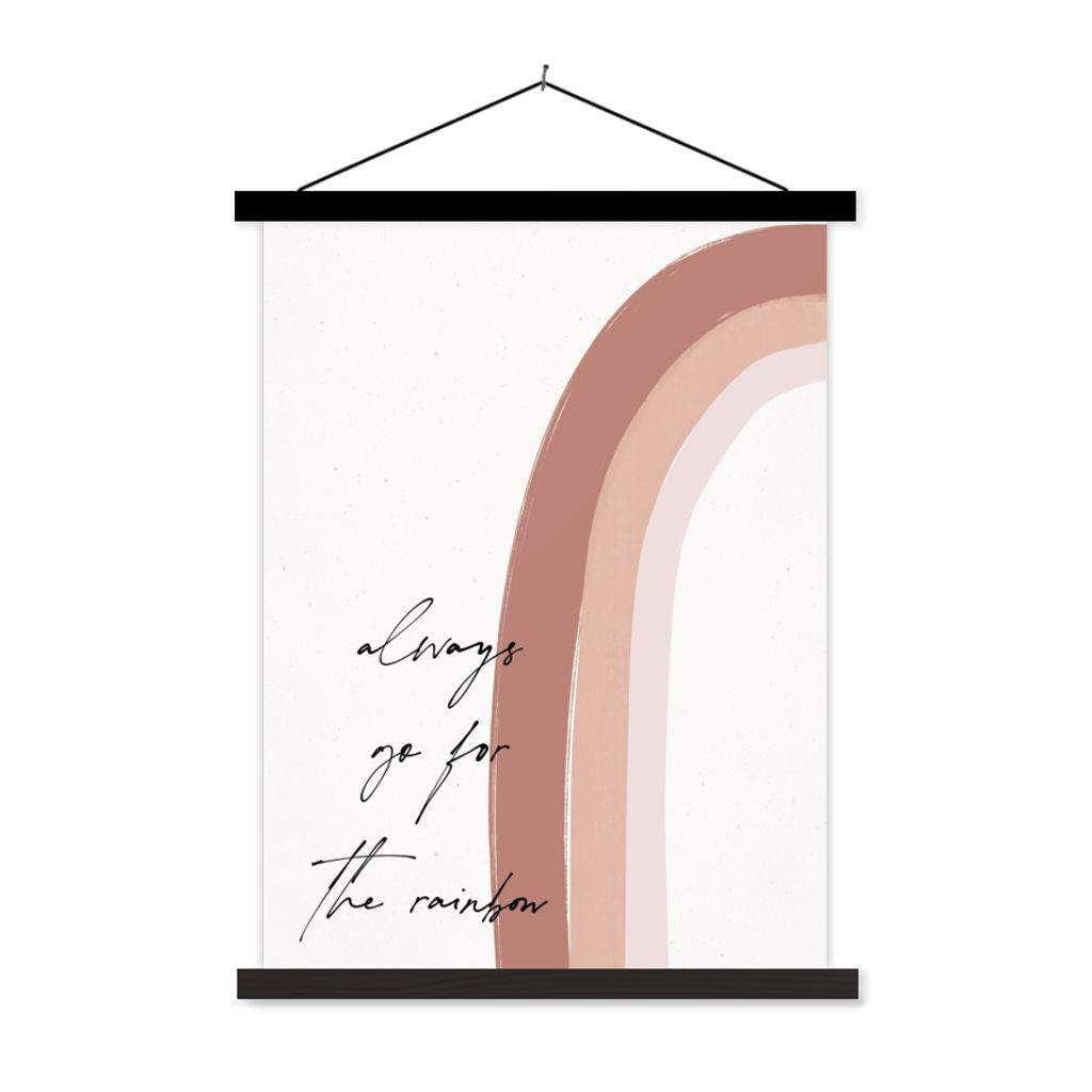MuchoWow Textilposter Regenbogen - Immer auf den Regenbogen zugehen - Zitate - Text 120x160 cm mit schwarzem Rahmen - Magnetischer