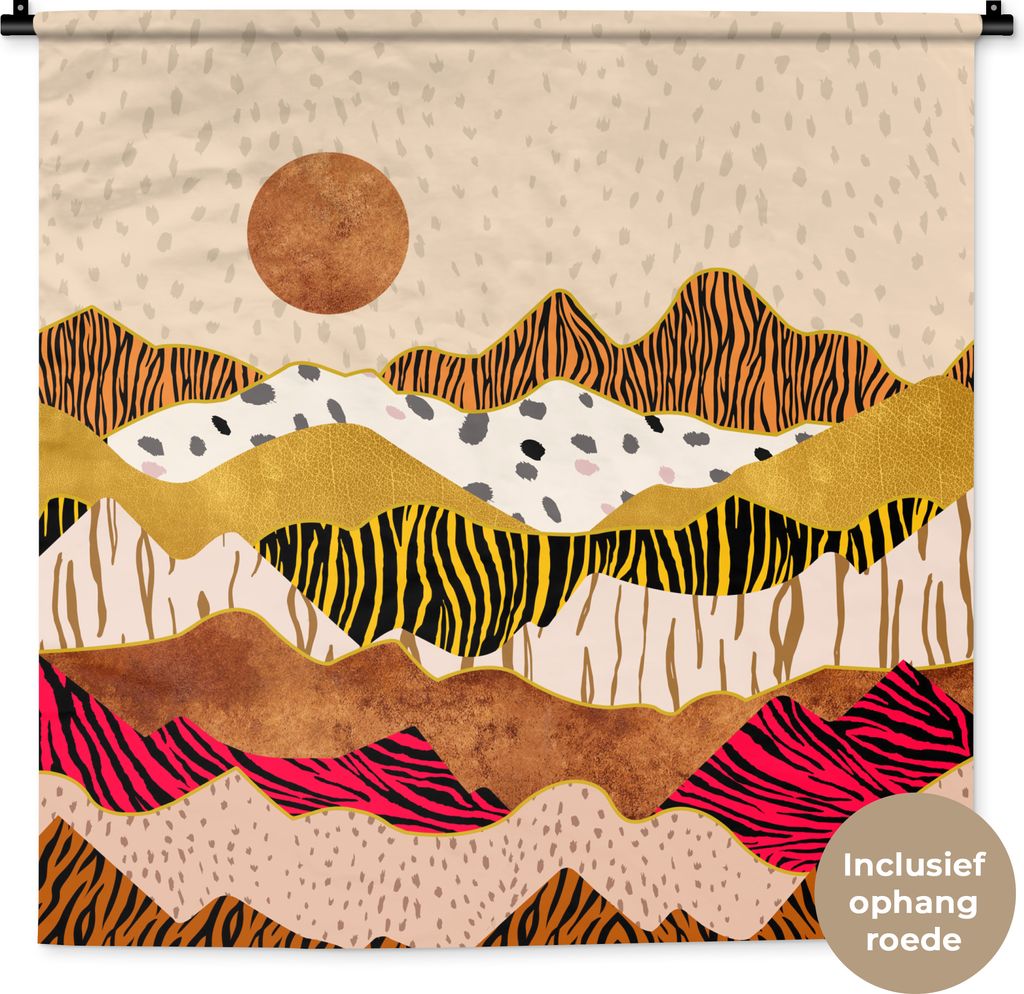 MuchoWow Wandteppich Wandbehang Tiger Druck - Pastell - Gold - Druck - Tiger - Abstrakt 90x90 cm Tapisserie Dekoration Wandtuch - Wandaufhänger