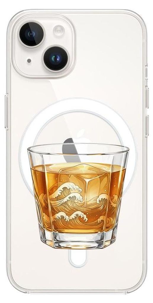 Hartschalenhülle für das iPhone 14 Plus, kompatibel mit MagSafe, transparent, Whiskey auf Eis