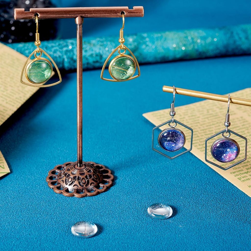 24 Stück Edelstahl Ohrring Bezel Tray Einstellungen Tropfen Herz Hängende Ohrringhaken mit 24 Stück Glaskuppel Cabochons für Schmuckherstellung